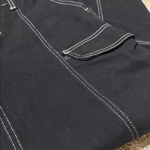 PacSun Low Rise Cargo Puddle Black Jeans with White Stitching - Picture 3 of 7